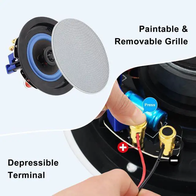 Alt view image 4 of 5 - Herdio 4 Inch 320 Watts 2-Way Bluetooth Ceiling Speakers Package Perfect for Home Theater System, Living Room,Office,Flush Mount4 Speakers