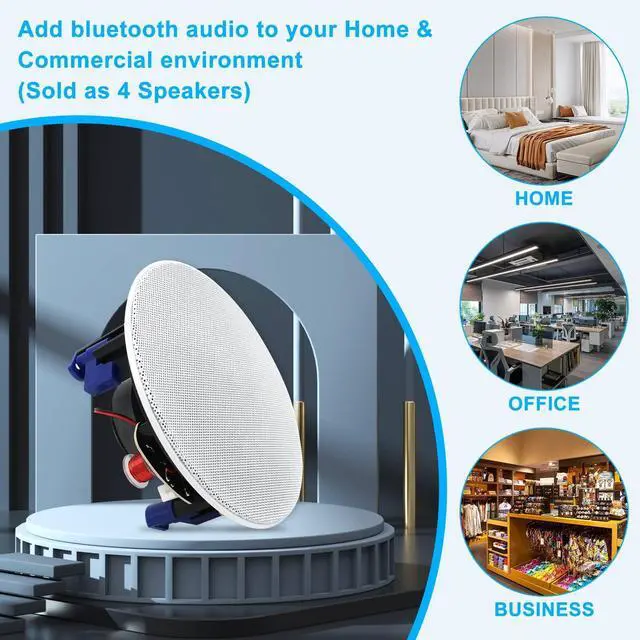 Alt view image 3 of 5 - Herdio 4 Inch 320 Watts 2-Way Bluetooth Ceiling Speakers Package Perfect for Home Theater System, Living Room,Office,Flush Mount4 Speakers