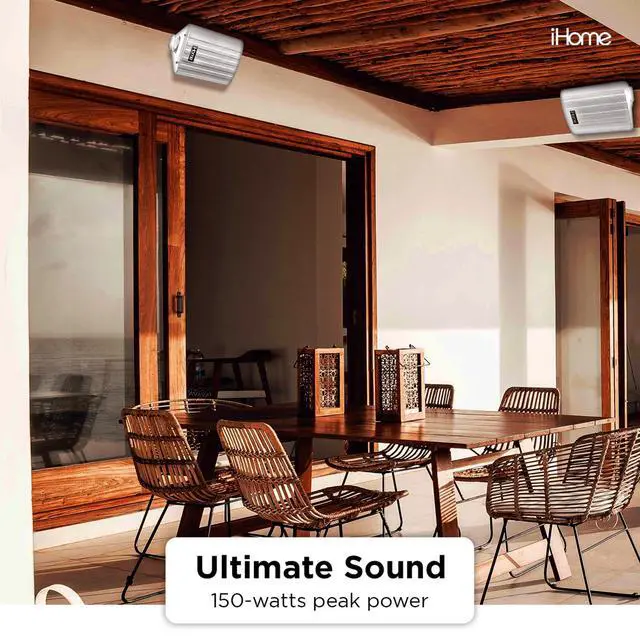 Alt view image 2 of 5 - iHome IHSI-W525BT-PR-WHT Bluetooth Indoor/Outdoor All Weather Weatherproof 5.25 Inch Small 150W Watt Wall/Ceiling Mounted Surround Sound Powered Patio Speakers System Pair in Home Party Enclosure