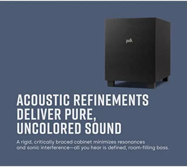 Alt view image 2 of 5 - Polk Monitor XT10 Home Subwoofer, 10" Deep Bass Woofer, 100W Class D Amplification, Dolby Atmos, Auro 3D & DTS:X Compatible, Black