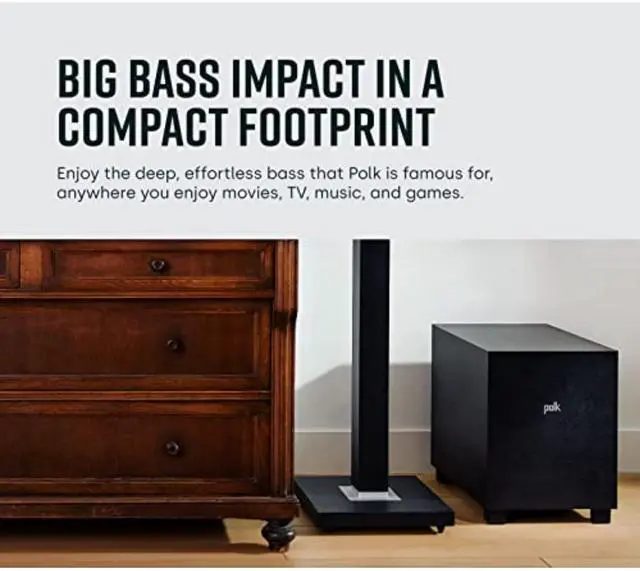 Alt view image 4 of 5 - Polk Monitor XT10 Home Subwoofer, 10" Deep Bass Woofer, 100W Class D Amplification, Dolby Atmos, Auro 3D & DTS:X Compatible, Black