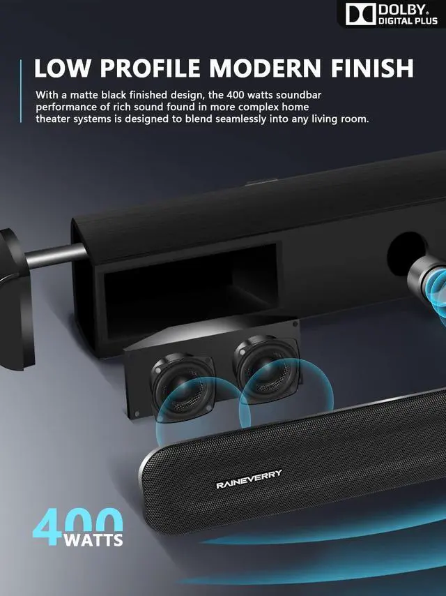 Alt view image 4 of 5 - 5.1 CH Surround Sound Bar with Dolby Audio, Sound Bars for TV, Wireless Subwoofer & Rear Speaker, Dolby Digital Plus, Bluetooth 5.3, Surround Sound System for Home Theater, 4K & HD TVs| HDMI & Optical