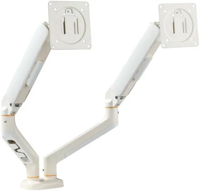 Main image of Dual Monitor Arm for Desk up to 32 inches,Dual Monitor Stand with Gas Spring System,Each Arm Holds Max 22lbs,Monitor Mount for 2 Monitors, VESA 75x75 100x100 with C-clamp& Grommet, White