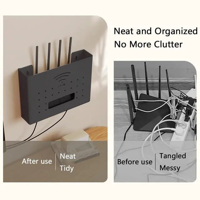 Alt view image 5 of 5 - Wall Mounted WiFi Router Storage Box, Living Room Plugs and Cables Hidden Organizer, Metal Router Organizer for Storage Routers, Wires, TV Set-Top Boxes (Black)