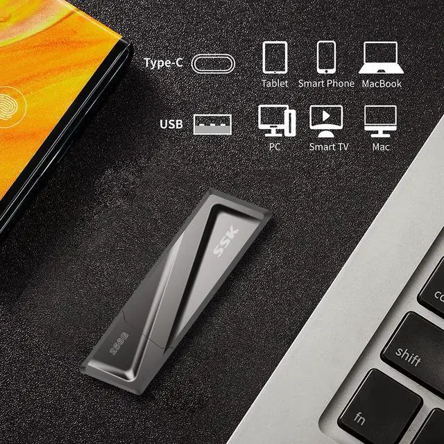 Alt view image 3 of 5 - SSK 256GB USB Flash Drive 550MB/s USB 3.2 Gen2 USB Thumb Drive Fast Transfer Speed Externel Solid State Drive +USB C Adapter USB C Memory Stick for Type C Smartphone,MacBook/Pro/Air Laptop and More