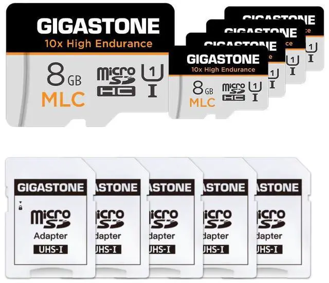 Main image of [10x High Endurance] GIGASTONE Industrial 8GB 5-Pack MLC Micro SD Card, Full HD Video Recording, Security Cam, Dash Cam, Surveillance Compatible 85MB/s, U1, with Adapter [5-Yrs Free Data Recovery]