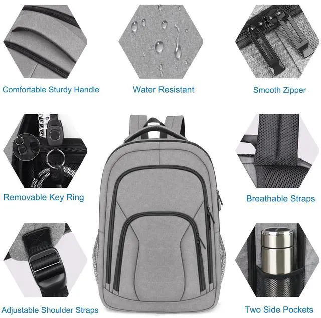 Alt view image 5 of 5 - BOOEUDI Travel Backpack, TSA Friendly 17 Inch Large Laptop Backpack for Men Women Water Resistant Business Carry On Backpacks with USB Charger Port and Luggage Sleeve Work Anti Theft Rucksack, Grey