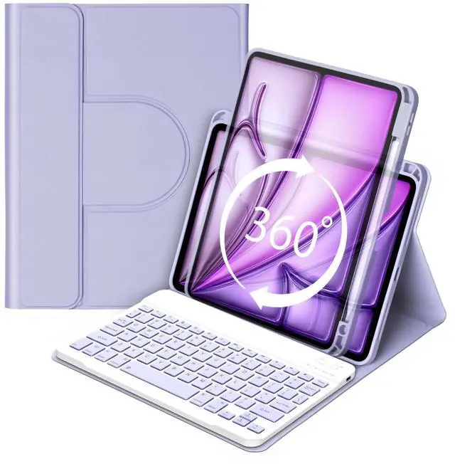 Main image of Bettdow Keyboard Case for iPad Air 11" 2025 M3/Air 11 inch 2024 M2 & iPad Pro 11" 4/3/2/1,iPad Air 5th/4th 10.9",360 Rotating Case and Magnetic Detachable Keyboard Portrait/Landscape Modes-Purple