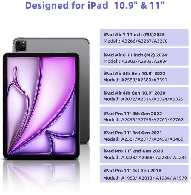 Alt view image 2 of 5 - Bettdow Keyboard Case for iPad Air 11" 2025 M3/Air 11 inch 2024 M2 & iPad Pro 11" 4/3/2/1,iPad Air 5th/4th 10.9",360 Rotating Case and Magnetic Detachable Keyboard Portrait/Landscape Modes-Purple