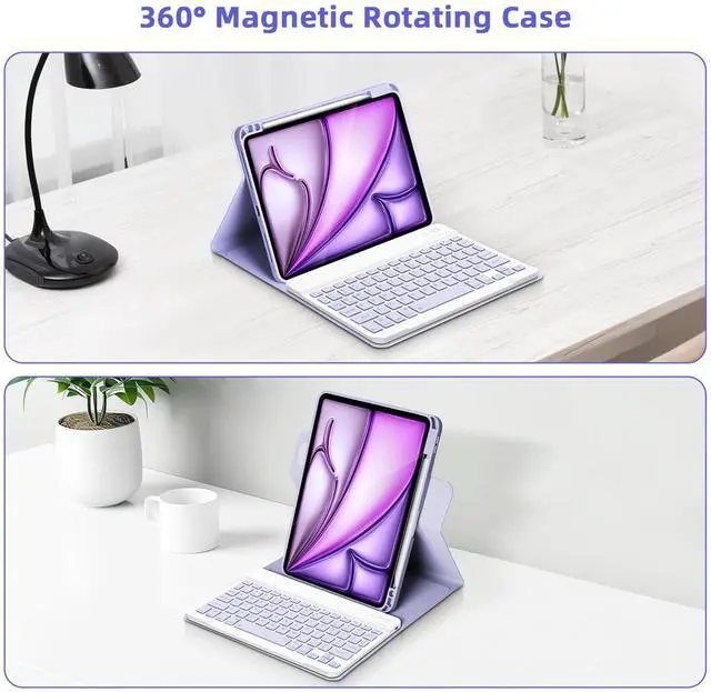 Alt view image 4 of 5 - Bettdow Keyboard Case for iPad Air 11" 2025 M3/Air 11 inch 2024 M2 & iPad Pro 11" 4/3/2/1,iPad Air 5th/4th 10.9",360 Rotating Case and Magnetic Detachable Keyboard Portrait/Landscape Modes-Purple
