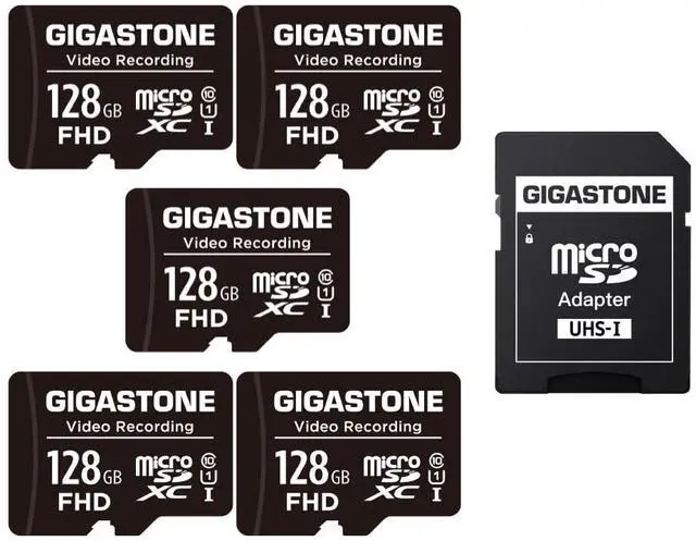 Main image of GIGASTONE 128GB Micro SD Card 5-Pack, 4K Video Recording, Compatible with Security Camera, Dash Cam, Drone, 85MB/s MicroSDXC Memory Card UHS-I Class 10, with Adapter