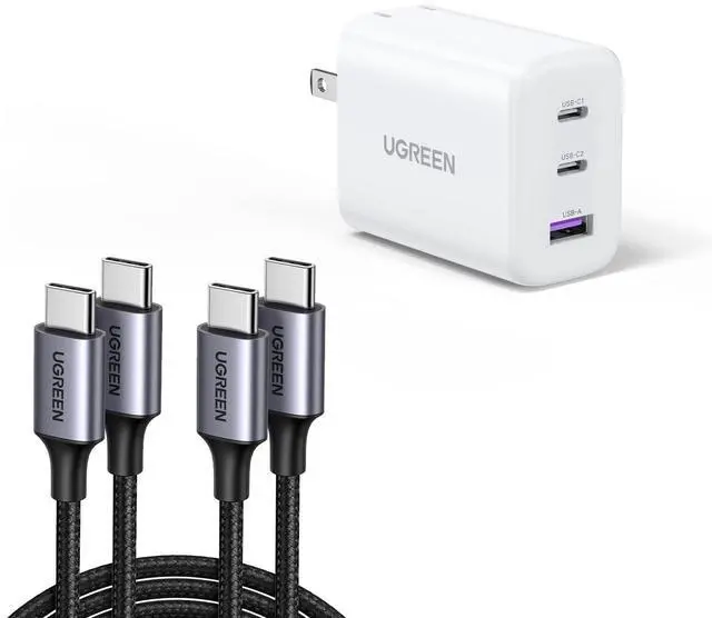 Main image of UGREEN 60W USB C Cable 2 Pack Bundle with 65W USB C Charger 3 Ports