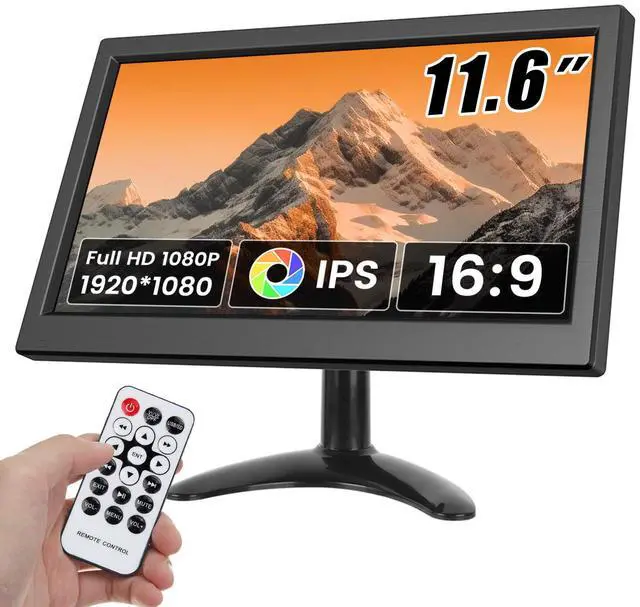 Main image of Hikity 11.6 Inch Small HDMI Monitor 1920x1080P Portable CCTV Monitors with BNC, AVI, VGA, HDMI Input Cable, Remote Control, Built-in Speakers, for PC, CCTV, Security Camera, Raspberry Pi, X-Box