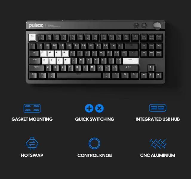 Alt view image 2 of 5 - Pulsar XBOARD QS Mechanical Gaming Keyboard  QMK/VIA, Hot Swappable Linear Switch, TKL Layout Gasket Mount, Aluminum Frame, RGB LED Backlit, Knob, Dual PC Quick Switch for Mac/Windows (Black)