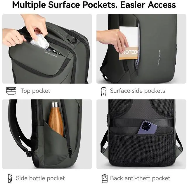 Alt view image 3 of 5 - MARK RYDEN Business Backpack for Men, Waterproof High Tech Backpack with Sport Car Shape Design and USB Charging Port, Travel Laptop Backpack Fits 17.3 Inch Notebook