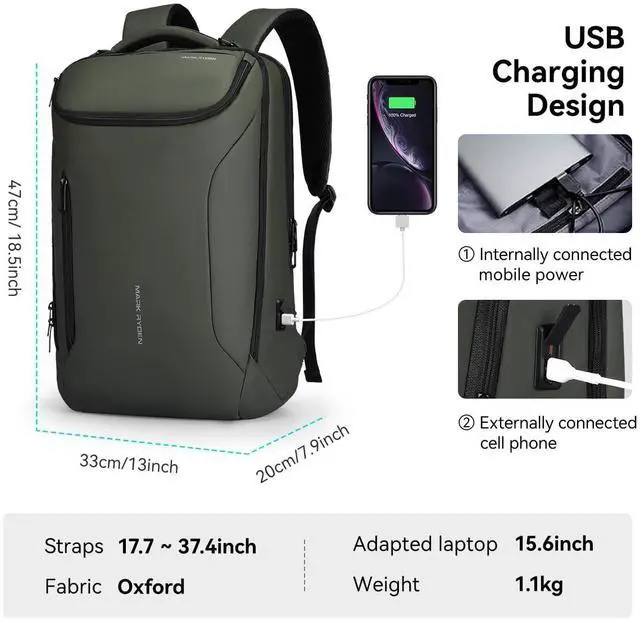 Alt view image 5 of 5 - MARK RYDEN Business Backpack for Men, Waterproof High Tech Backpack with Sport Car Shape Design and USB Charging Port, Travel Laptop Backpack Fits 17.3 Inch Notebook