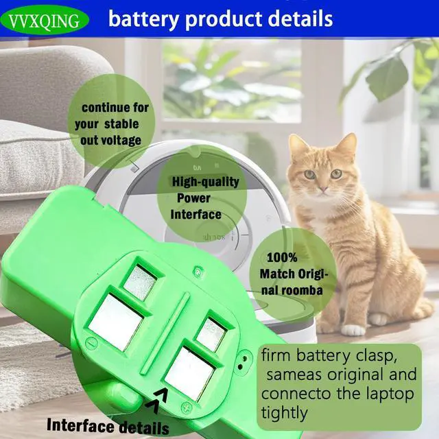 Alt view image 3 of 5 - VVXQING 1800LI 26Wh Battery Replacement for Roomba 640 620 615 614 600 790 780 770 761 760 700 800 880 871 870 860 800 980 966 965 960 900 14.4V 1800mAh