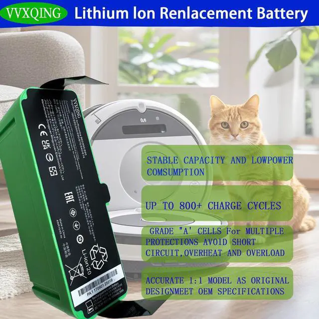 Alt view image 4 of 5 - VVXQING 1800LI 26Wh Battery Replacement for Roomba 640 620 615 614 600 790 780 770 761 760 700 800 880 871 870 860 800 980 966 965 960 900 14.4V 1800mAh