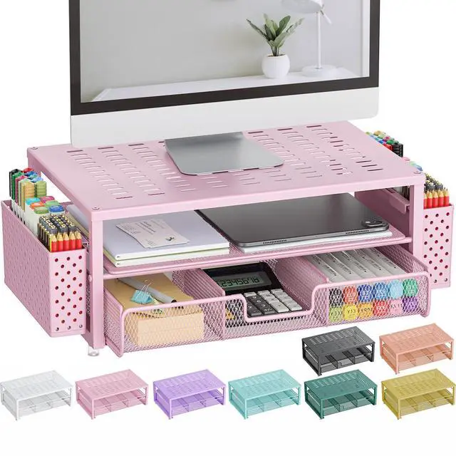 Main image of gianotter Desk Organizers and Accessories, Monitor Stand with Drawer and 2 Pen Holder, Desktop Organizer Suitable for Offices and Dormitories (Pink)