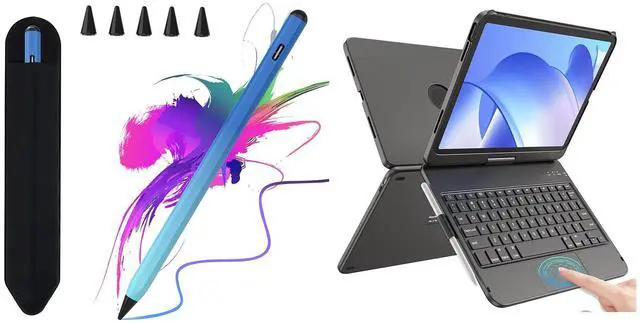 Main image of Touchpad Keyboard Case for iPad 10th Generation (Black) Bundle with Fast Charge Stylus Pen for iPad Compatible with 2018-2023 Release (Blue)