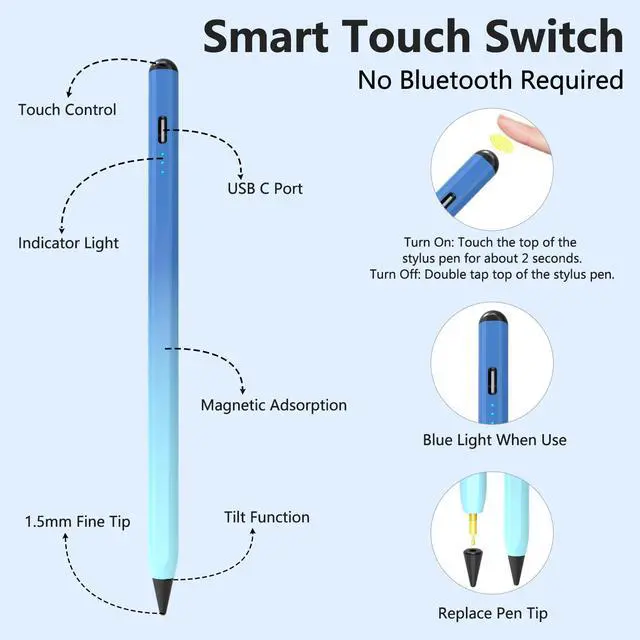 Alt view image 4 of 5 - Touchpad Keyboard Case for iPad 10th Generation (Black) Bundle with Fast Charge Stylus Pen for iPad Compatible with 2018-2023 Release (Blue)