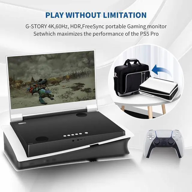 Alt view image 2 of 5 - G-STORY 14" Inch IPS 4k 60Hz Portable Monitor Gaming Display Integrated with PS5 pro(not Included) 3840×2160 with 2 HDMI Ports,FreeSync,Built-in 2 of Multimedia Stereo Speaker