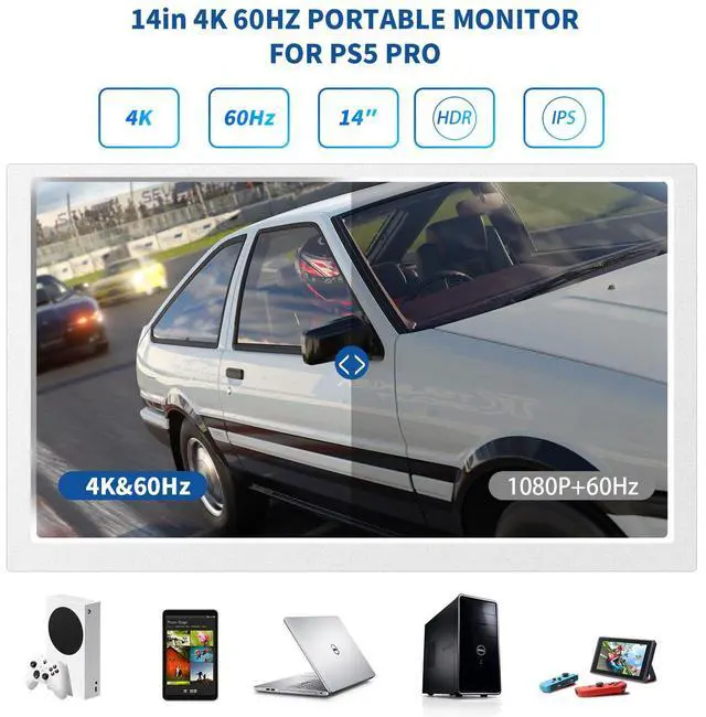 Alt view image 3 of 5 - G-STORY 14" Inch IPS 4k 60Hz Portable Monitor Gaming Display Integrated with PS5 pro(not Included) 3840×2160 with 2 HDMI Ports,FreeSync,Built-in 2 of Multimedia Stereo Speaker