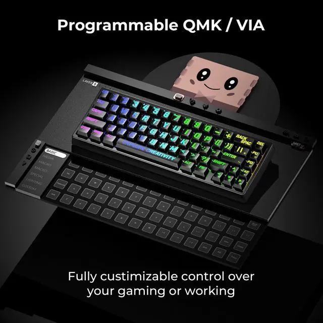 Alt view image 4 of 5 - x XVX M67 Wireless 60% Percent Keyboard, QMK/VIA Topographic Gaming Keyboard, Tri-Mode Thocky Creamy Mechanical Key board, Hot Swappable Gasket Mount RGB IMD Tech for Win/Mac, Miami Theme, Black