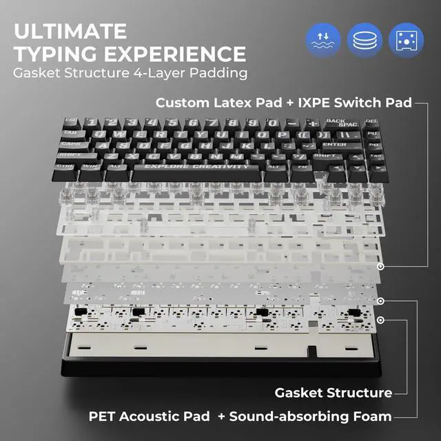 Alt view image 5 of 5 - x XVX M67 Wireless 60% Percent Keyboard, QMK/VIA Topographic Gaming Keyboard, Tri-Mode Thocky Creamy Mechanical Key board, Hot Swappable Gasket Mount RGB IMD Tech for Win/Mac, Miami Theme, Black