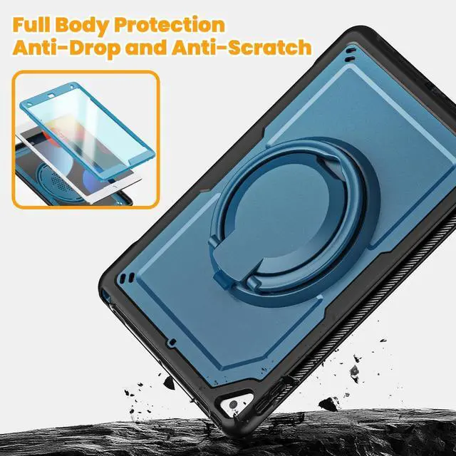 Alt view image 3 of 5 - KAIJIAbox Case for iPad 10.2 Inch 9th/8th/7th Generation 2021/2020/2019,Lightweight Cover,360° Rotating Handle Stand,Adjustable Shoulder Strap&Pencil Holder(Dark Blue)
