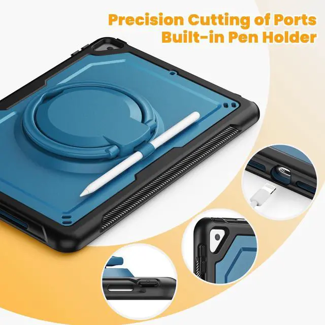 Alt view image 5 of 5 - KAIJIAbox Case for iPad 10.2 Inch 9th/8th/7th Generation 2021/2020/2019,Lightweight Cover,360° Rotating Handle Stand,Adjustable Shoulder Strap&Pencil Holder(Dark Blue)
