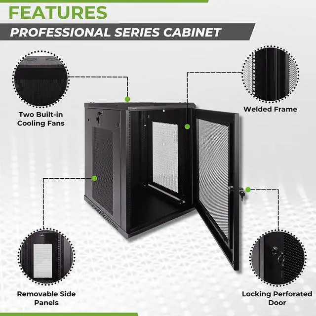 Alt view image 2 of 5 - Navepoint 15U Deluxe IT Wallmount Cabinet Enclosure 19-Inch Server Network Rack with Locking Perforated Door 24-Inches Deep Black