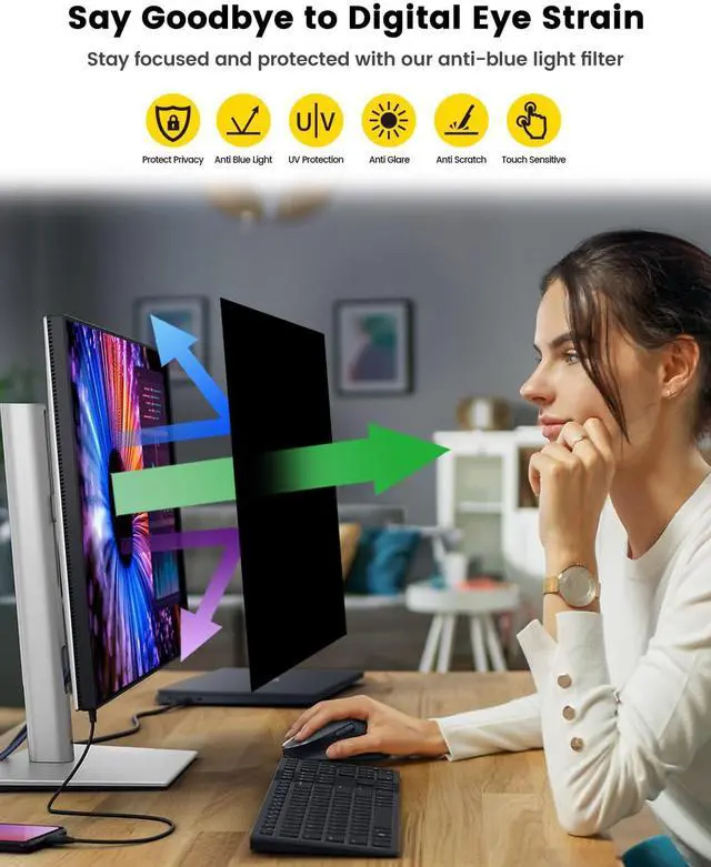 Alt view image 4 of 5 - F FORITO 27 Inch 16:9 360°Privacy Screen Protector for Computer Monitor, Removable Eye Protection Anti Blue Light Anti Glare Computer Screen Privacy Shield for All 27" Widescreen Monitors