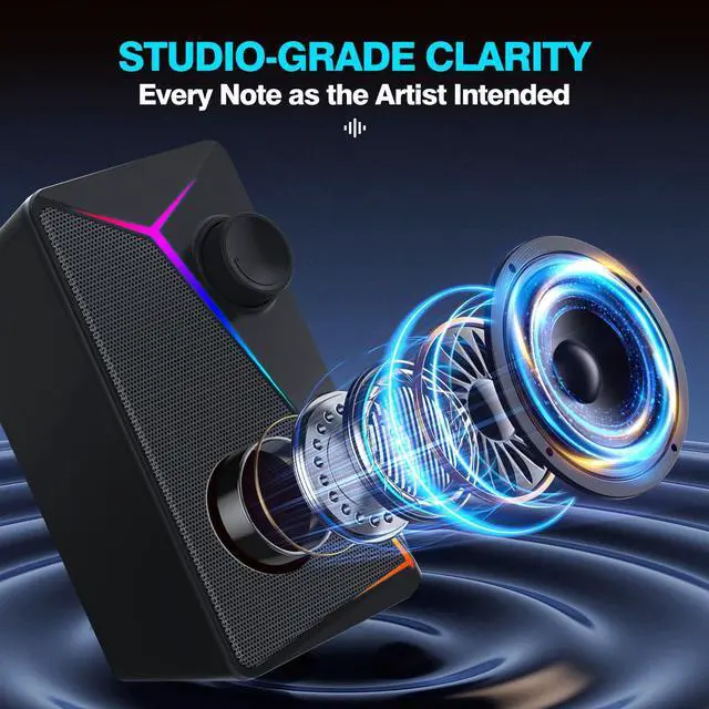 Alt view image 3 of 4 - AYJBKL Computer Speakers for Desktop PC, USB-Powered Gaming Speakers for Laptop  Multi Colorful LED Backlight Modes, Stereo Sound for Gamers Music Movies, Indoor & Outdoor Use, 3.5mm AUX Cable