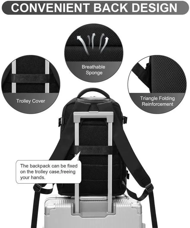 Alt view image 5 of 5 - WONHOX Travel Backpack Women,Carry On Backpack Flight Approved 18x14x8 inches Bag Spirit Airlines Personal ltem,College Sports Hiking Rucksack Waterproof Casual Daypack Laptop Blackpack Men,Black