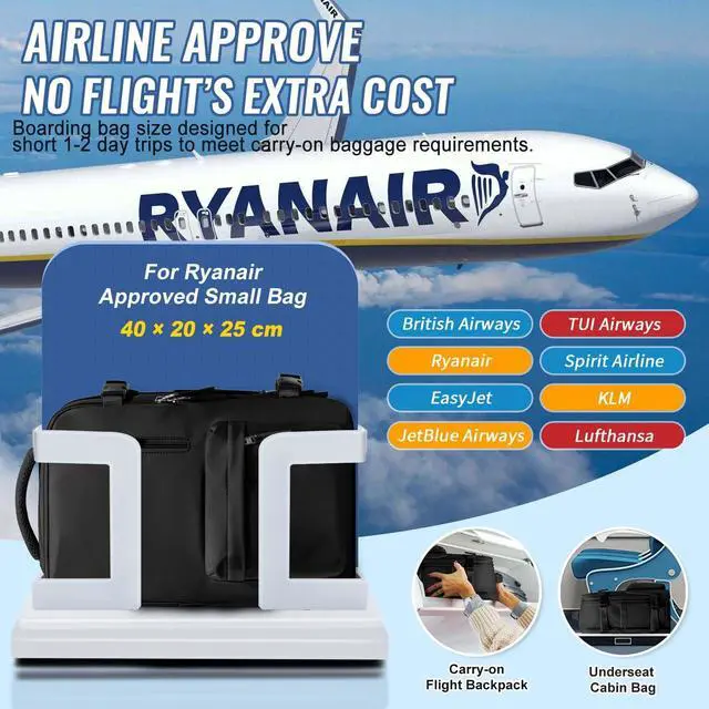 Alt view image 2 of 5 - WONHOX Travel Backpack Women,Carry On Backpack Flight Approved 18x14x8 inches Bag Spirit Airlines Personal ltem,College Sports Hiking Rucksack Waterproof Casual Daypack Laptop Blackpack Men,Black