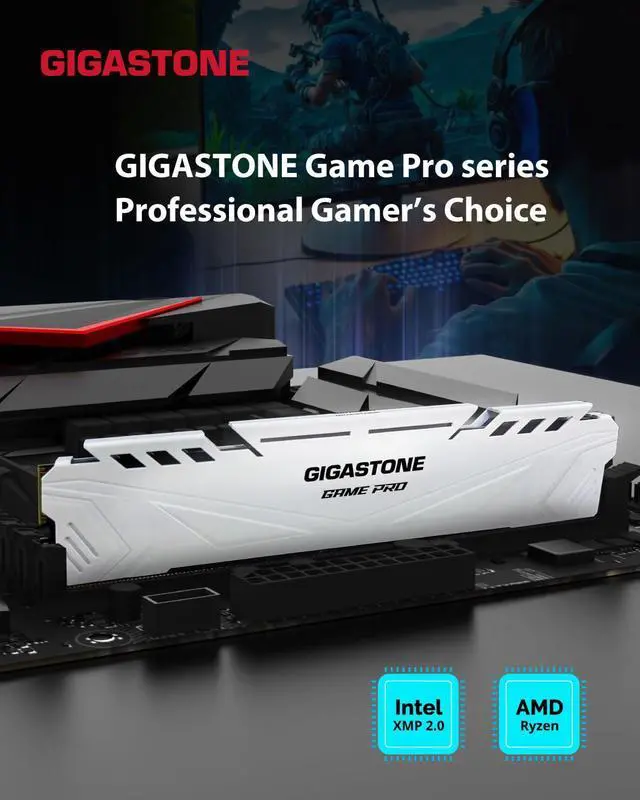 Alt view image 2 of 5 - DDR4 RAM GIGASTONE Game PRO 16GB Kit (2x8GB) DDR4 3600MHz PC4-28800 CL 18-22-22-42 Intel XMP 2.0 AMD Ryzen 1.35V UDIMM 288 Pin Unbuffered Non ECC High Performance Gaming Desktop Memory - White