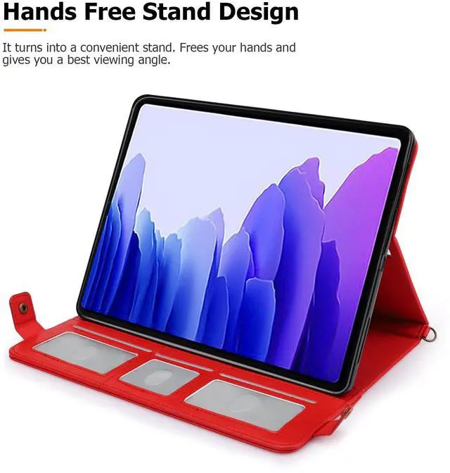 Alt view image 3 of 5 - Dteck Galaxy Tab S10/S9/S8 Ultra Case, PU Leather Folio Stand Protective Cover with S Pen Holder, Card Slots, Shoulder Strap, Wallet Bag, Red