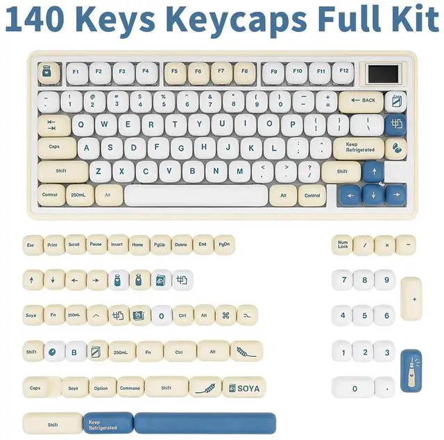 Alt view image 2 of 5 - GEKUCAP 140Keys Cute PBT Keycaps, Minimalist MOG Profile Keycap, Dye-Sublimation White and Blue Key Caps, Custom Kawaii Keyboard Key caps Set for for Cherry Gateron MX Swithes Mechanical Keyboards