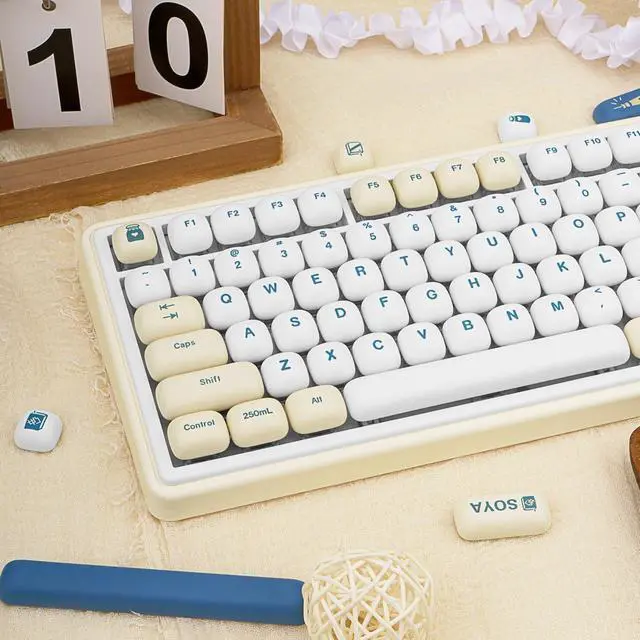 Alt view image 3 of 5 - GEKUCAP 140Keys Cute PBT Keycaps, Minimalist MOG Profile Keycap, Dye-Sublimation White and Blue Key Caps, Custom Kawaii Keyboard Key caps Set for for Cherry Gateron MX Swithes Mechanical Keyboards