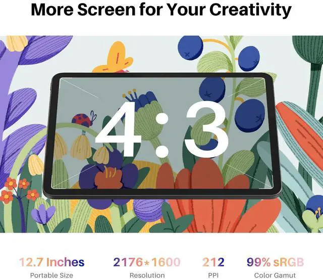 Alt view image 2 of 5 - HUION 12.7 Inch Android 14 Tablet, Kamvas Slate 13 Standalone Tablet with 2K QHD Resolution Full-Laminated Screen, 8G+256G+1TB Expandable, 10000mAh Battery, Multi Window Display, Portable