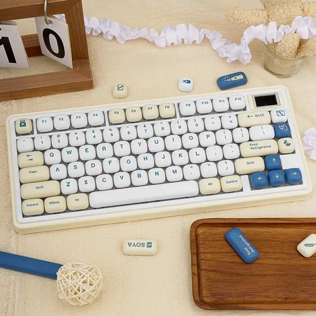 Alt view image 4 of 5 - GEKUCAP 140Keys Cute PBT Keycaps, Minimalist MOG Profile Keycap, Dye-Sublimation White and Blue Key Caps, Custom Kawaii Keyboard Key caps Set for for Cherry Gateron MX Swithes Mechanical Keyboards