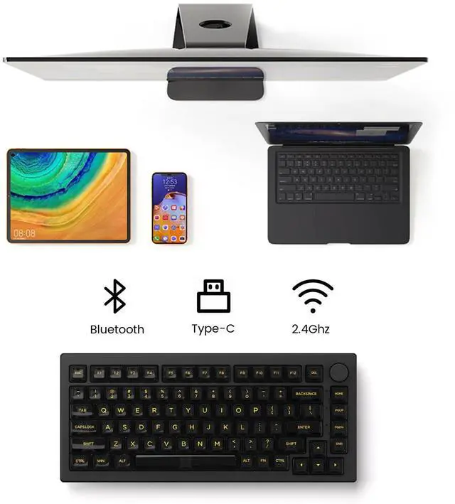 Alt view image 4 of 5 - Akko 5075B Plus Mechanical Keyboard 75% RGB Hot-swappable Gaming Keyboard with Knob, Shine-Through Black with PBT Double Shot ASA Profile Keycaps V3 Piano Pro