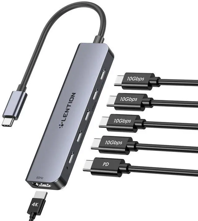 Main image of LENTION 6-in-1 USB C Hub Dock with 4K @60HZ HDMI Display, 4 USB-C Ports (USB 3.2 Gen 2, 10 Gbps), PD 100W Charging and for iPhone15 Series, New MacBook Pro, Mac Air, More (CE33, Space Gray)