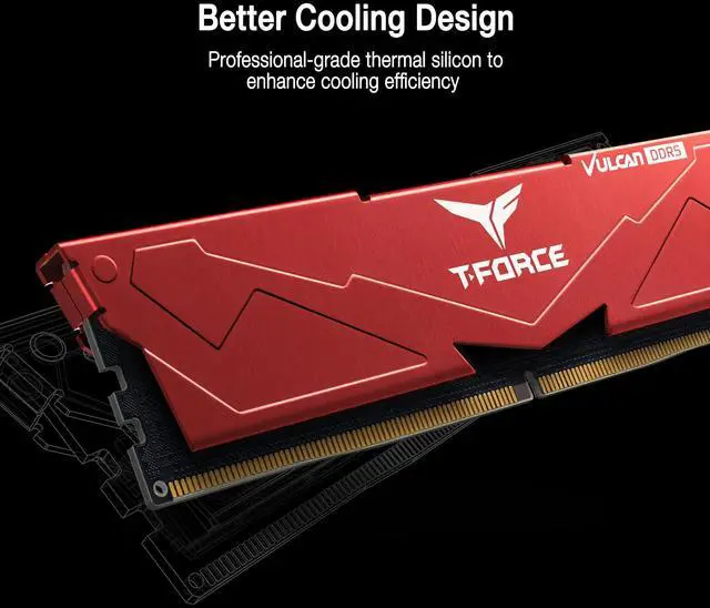 Alt view image 4 of 5 - TEAMGROUP T-Force Vulcan DDR5 32GB (2x16GB) 6000MHz (PC5-48000) CL38 Intel XMP 3.0 & AMD Expo Compatible Desktop Memory Module Ram Red FLRD532G6000HC38JDC01