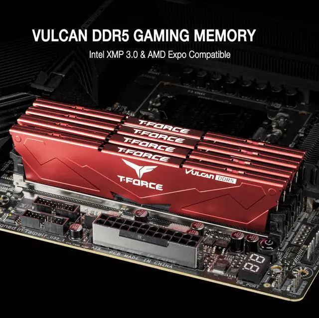 Alt view image 2 of 5 - TEAMGROUP T-Force Vulcan DDR5 32GB (2x16GB) 6000MHz (PC5-48000) CL38 Intel XMP 3.0 & AMD Expo Compatible Desktop Memory Module Ram Red FLRD532G6000HC38JDC01