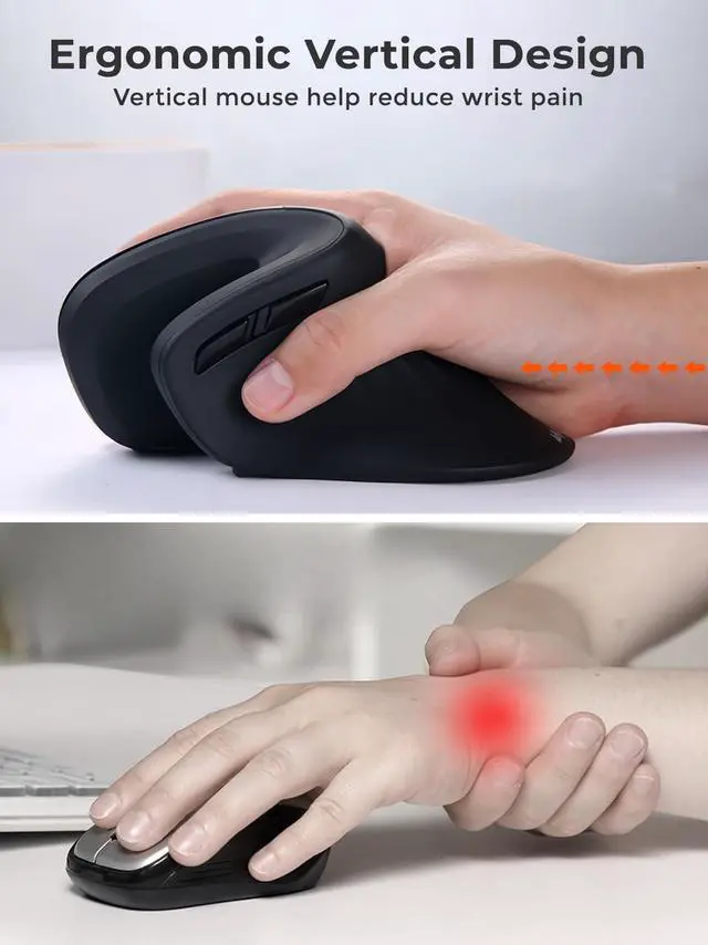 Alt view image 2 of 5 - DAREU Ergonomic Vertical Wireless Mouse, 2.4GHz / BT Optical Vertical Mice with Ergo Design for Comfort and Reduced Wrist Strain, Silent Mouse with 6 Buttons, Computer Mice for Laptop, Desktop, PC