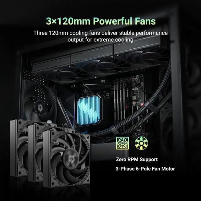 Alt view image 5 of 5 - ID-COOLING DX360 MAX Liquid CPU Cooler 360mm ARGB AIO Cooler, 38mm Thick Radiator, 3x120mm High-efficient Fans Zero RPM Support, Intel LGA1851/1700/1200/115X & AMD AM5/AM4, TDP 350W