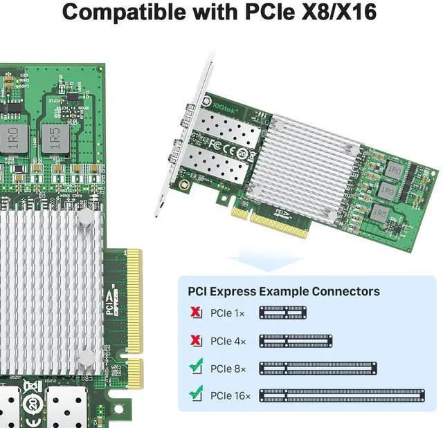 Alt view image 2 of 4 - 10Gtek 10Gb PCI-E NIC Network Card, with Broadcom BCM57810S Chipset, Dual SFP+ Port, PCI Express Ethernet LAN Adapter Support Windows Server/Windows/Linux/VMware