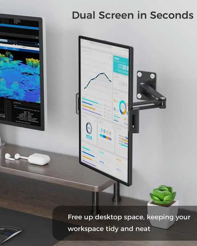 Alt view image 2 of 5 - Tablet Wall Mount Holder for iPad, 360° Adjustable Portable Monitor Stand, Foldable Extendable Long Arm Wall Mount for iPad Pro Air 13/11/12.9, iPad 10/9th, Samsung Galaxy Tab, 7-15.6'' Tablet, Phone